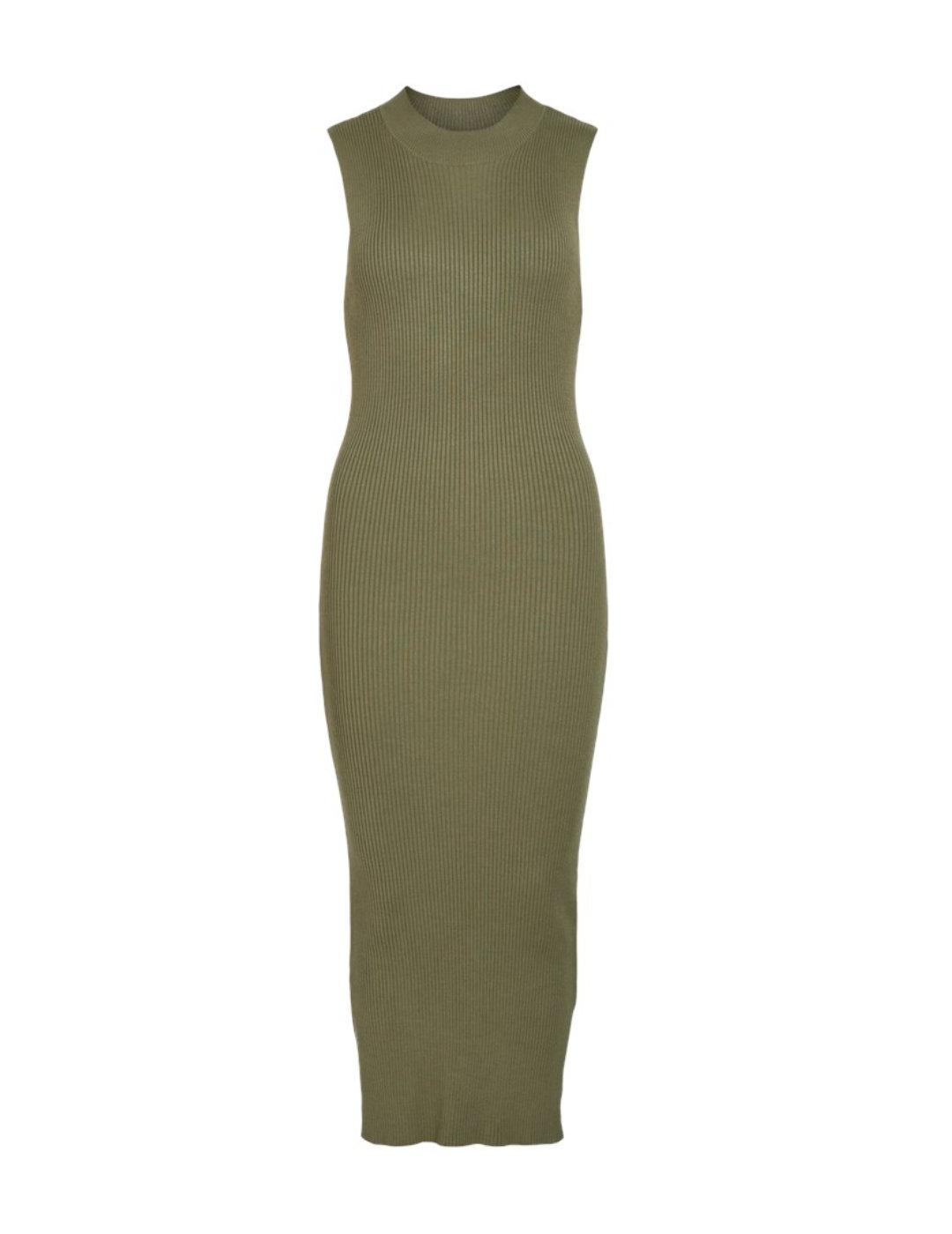 Vestido midi Vila Stylie verde militar de canalé para mujer