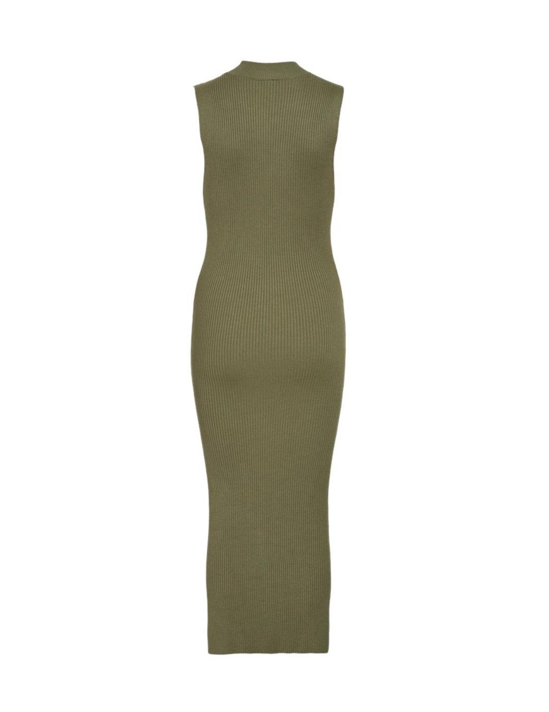 Vestido midi Vila Stylie verde militar de canalé para mujer