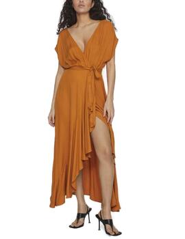 Vestido midi Vila Henrisse naranja volantes para mujer