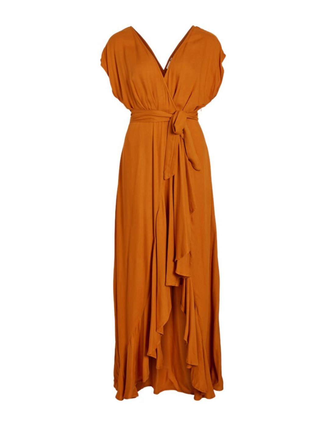 Vestido midi Vila Henrisse naranja volantes para mujer