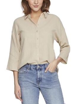 Camisa Vila Ania beige manga 3/4  Regular para mujer