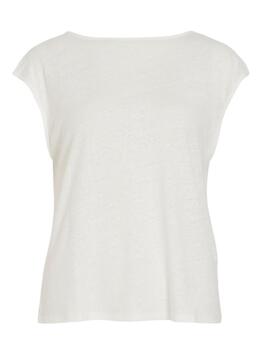 Camiseta Vila Fiara blanco de lino manga corta para mujer