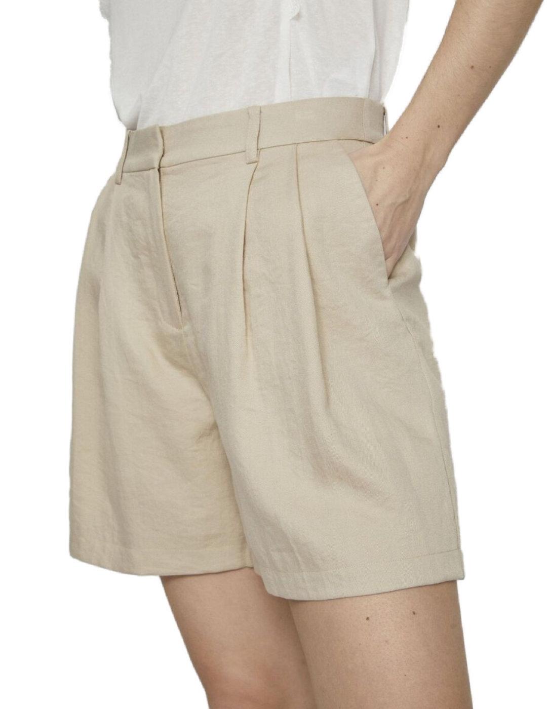 Short Vila Flea beige tiro alto Regular para mujer