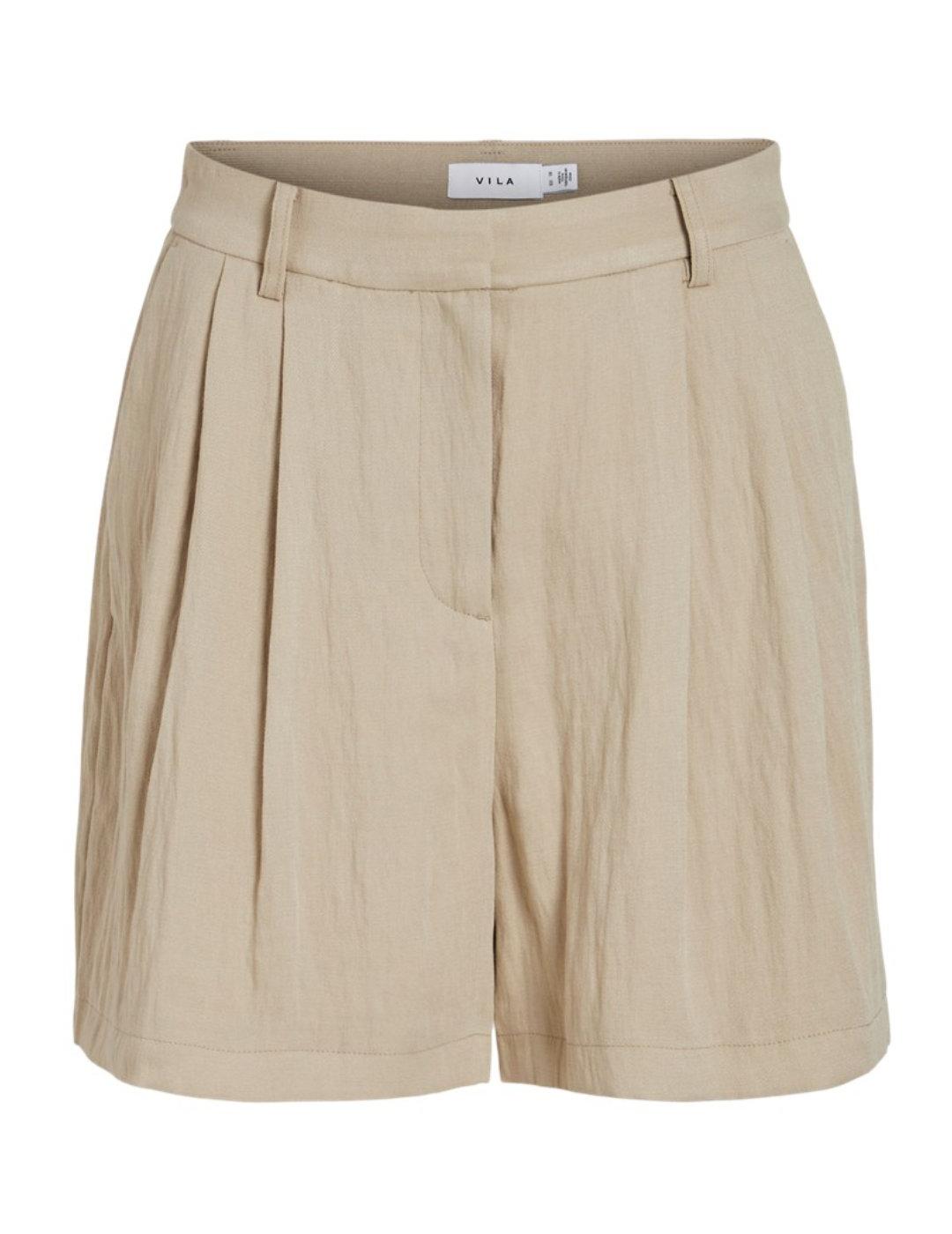 Short Vila Flea beige tiro alto Regular para mujer