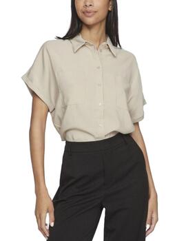 Camisa Vila Luka beige manga corta para mujer