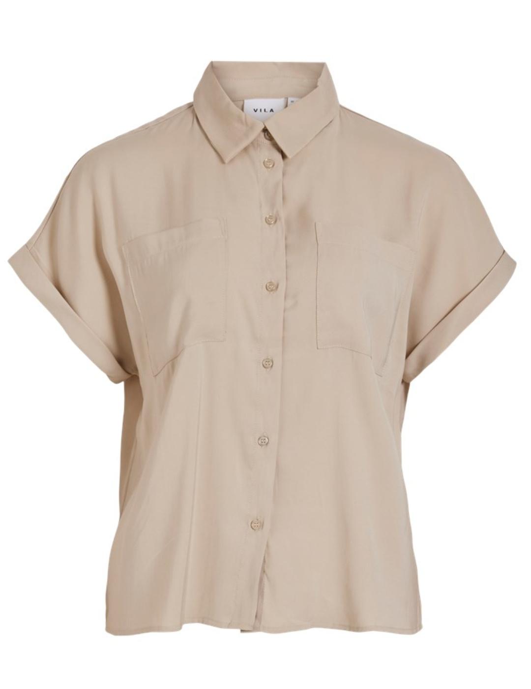 Camisa Vila Luka beige manga corta para mujer