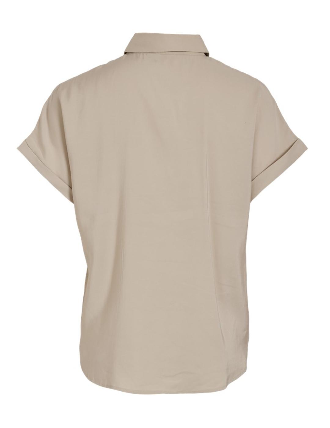 Camisa Vila Luka beige manga corta para mujer