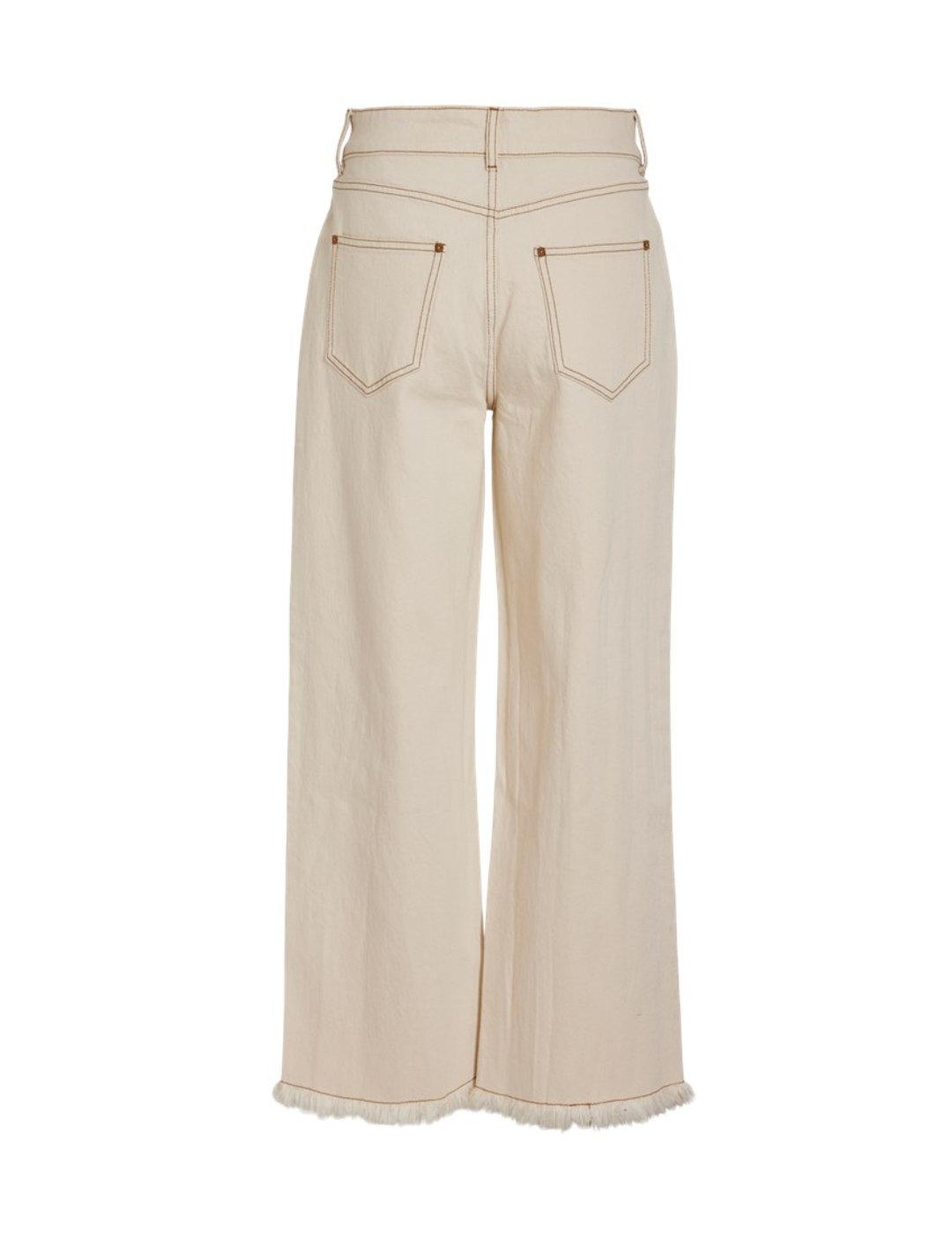 Pantalón vaquero Vila Cara beige cropped para mujer