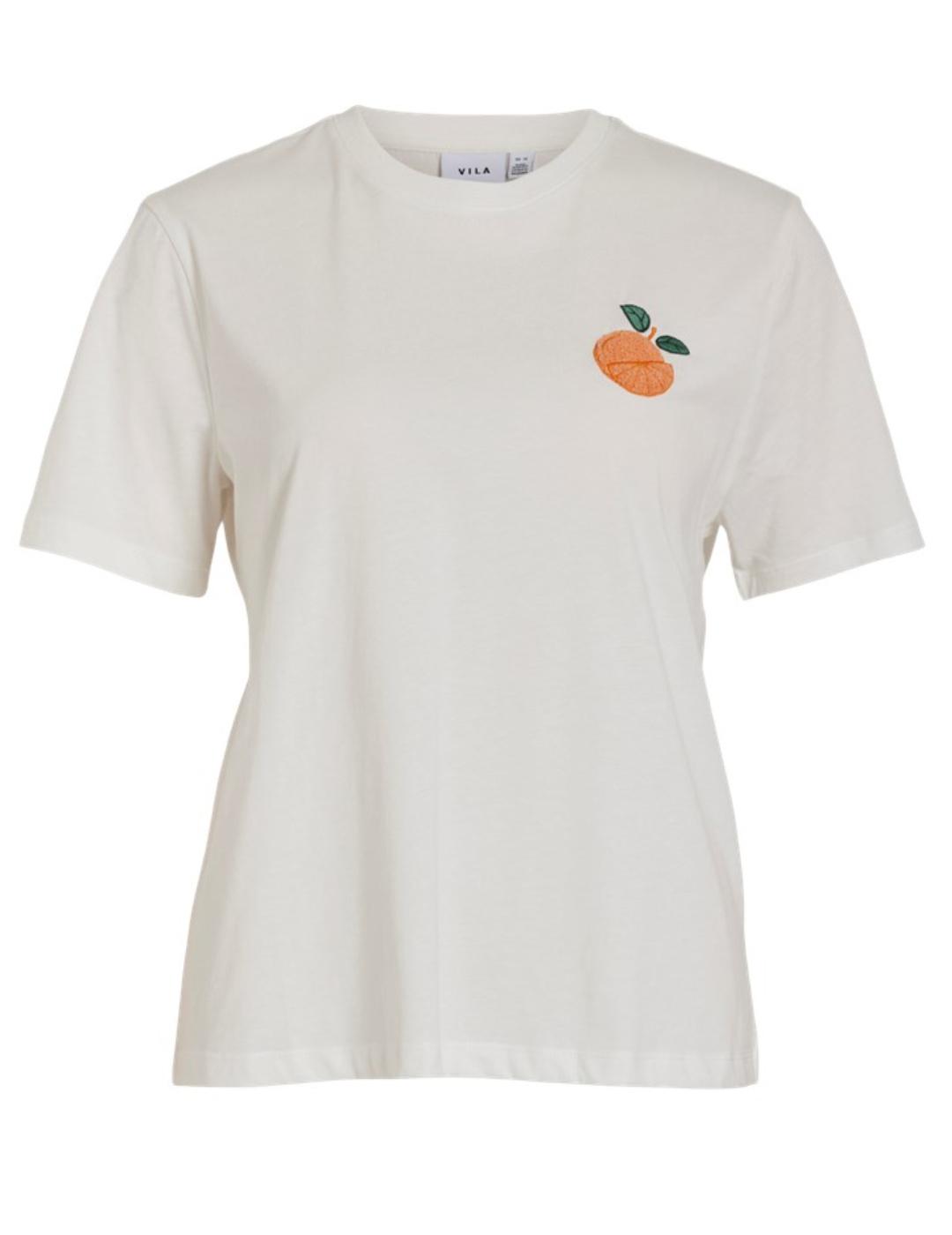 Camiseta Vila Bil blanca letra Orange manga corta de mujer