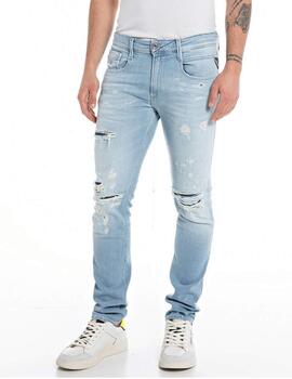 Pantalón vaquero Replay Ambass azul claro rotos para hombre