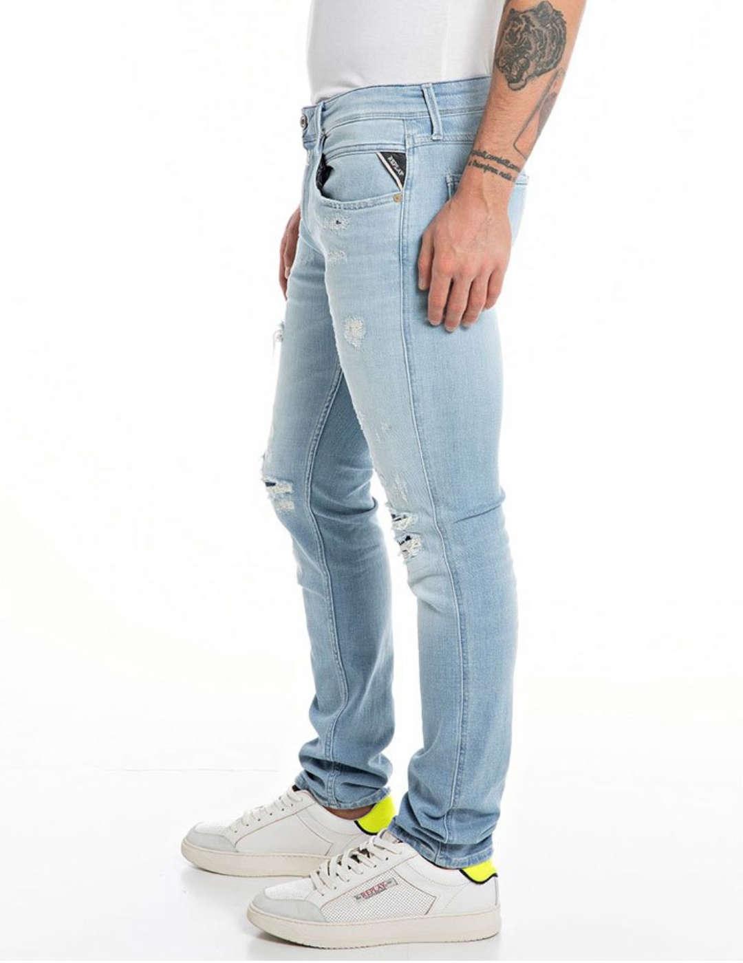 Pantalón vaquero Replay Ambass azul claro rotos para hombre