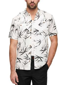 Camisa Superdry beach blanca negra manga corta de hombre