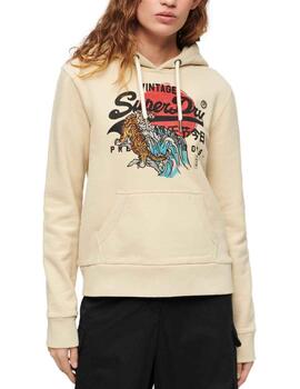 Sudadera Superdry Tokio beige con capucha para mujer