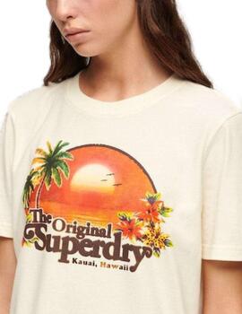 Camiseta Superdry Travel beige manga corta para mujer