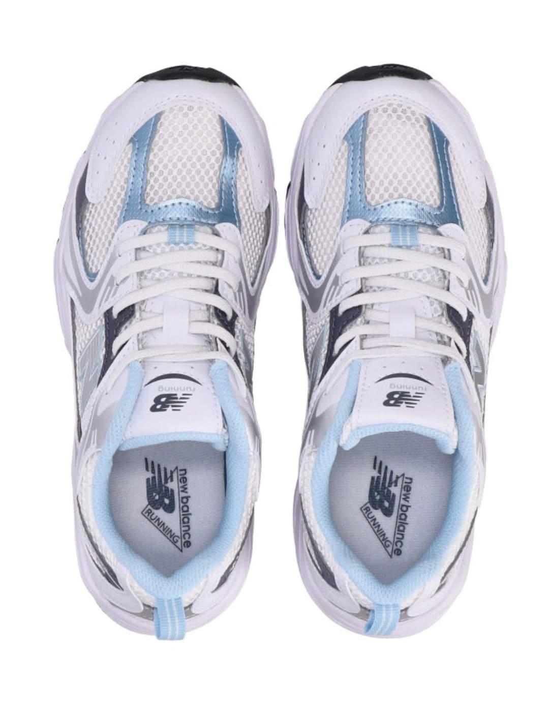 Zapatillas New Balance 530 blanco y azul cordones unisex