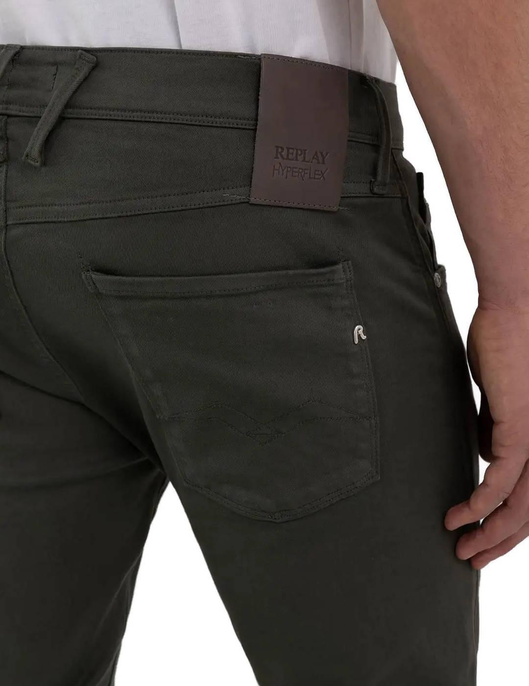 Pantalón vaquero Replay Anbass verde oscuro Slim para hombre