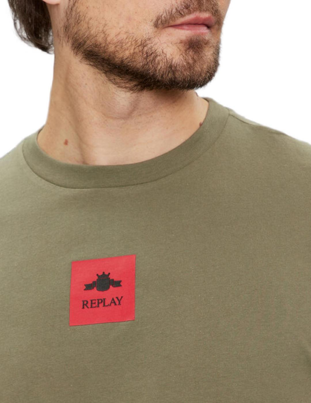 Camiseta Replay verde logo rojo manga corta para hombre