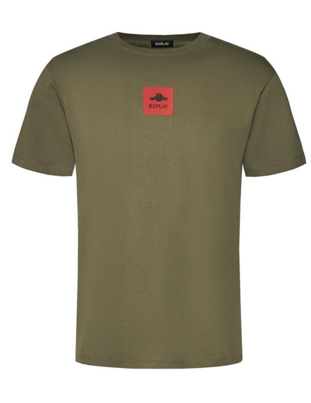 Camiseta Replay verde logo rojo manga corta para hombre