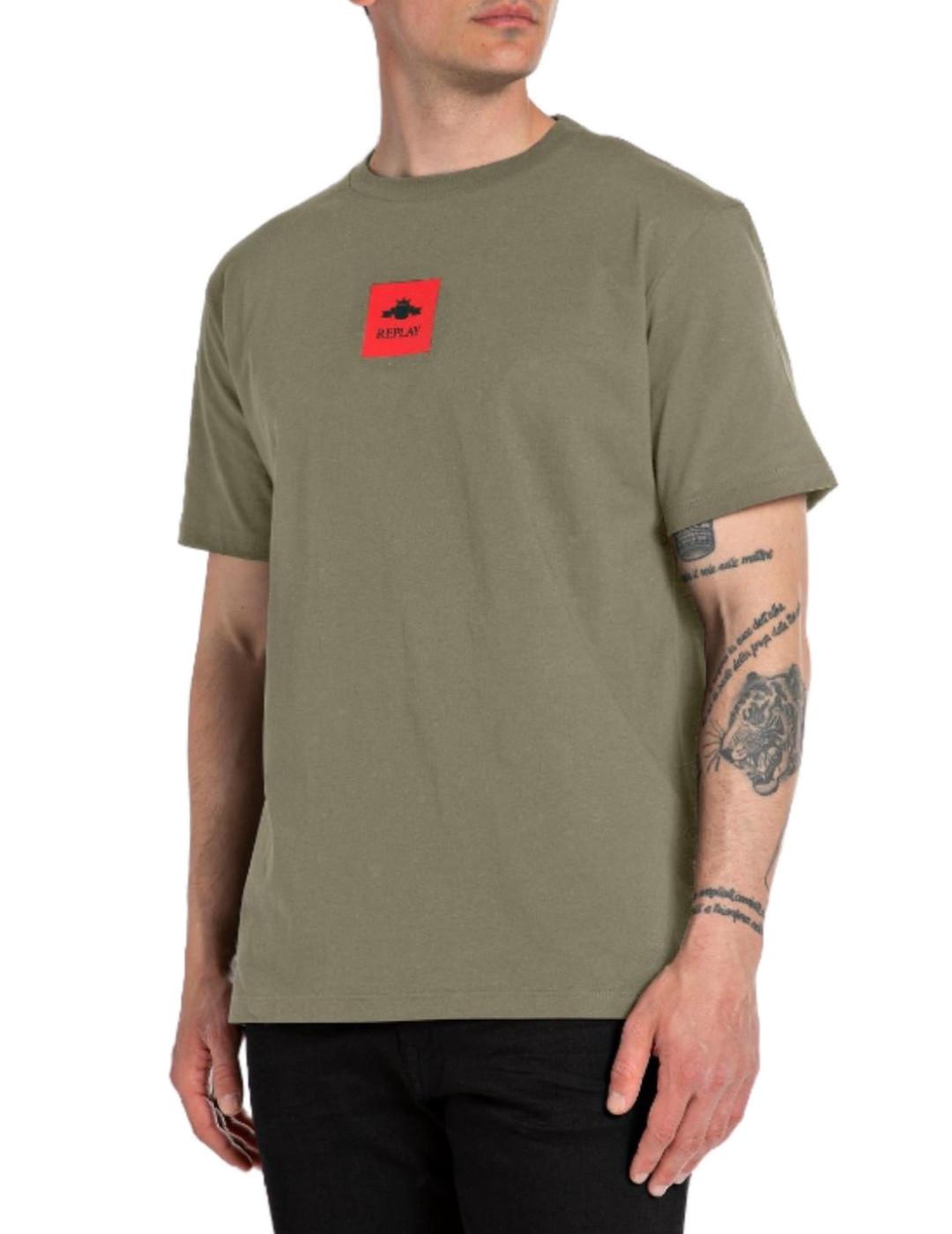 Camiseta Replay verde logo rojo manga corta para hombre