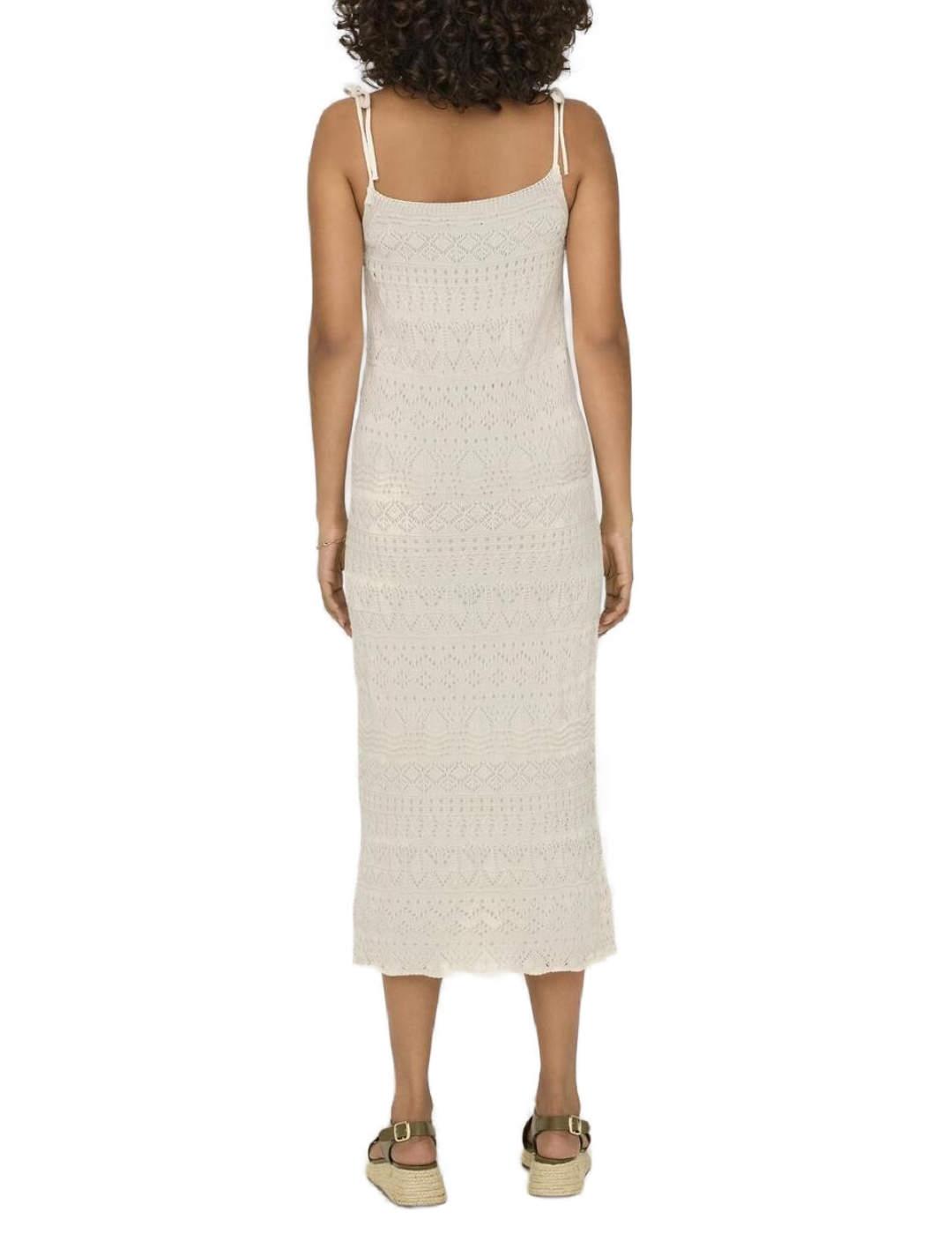 Vestido Only Lavina largo midi beige crochet para mujer