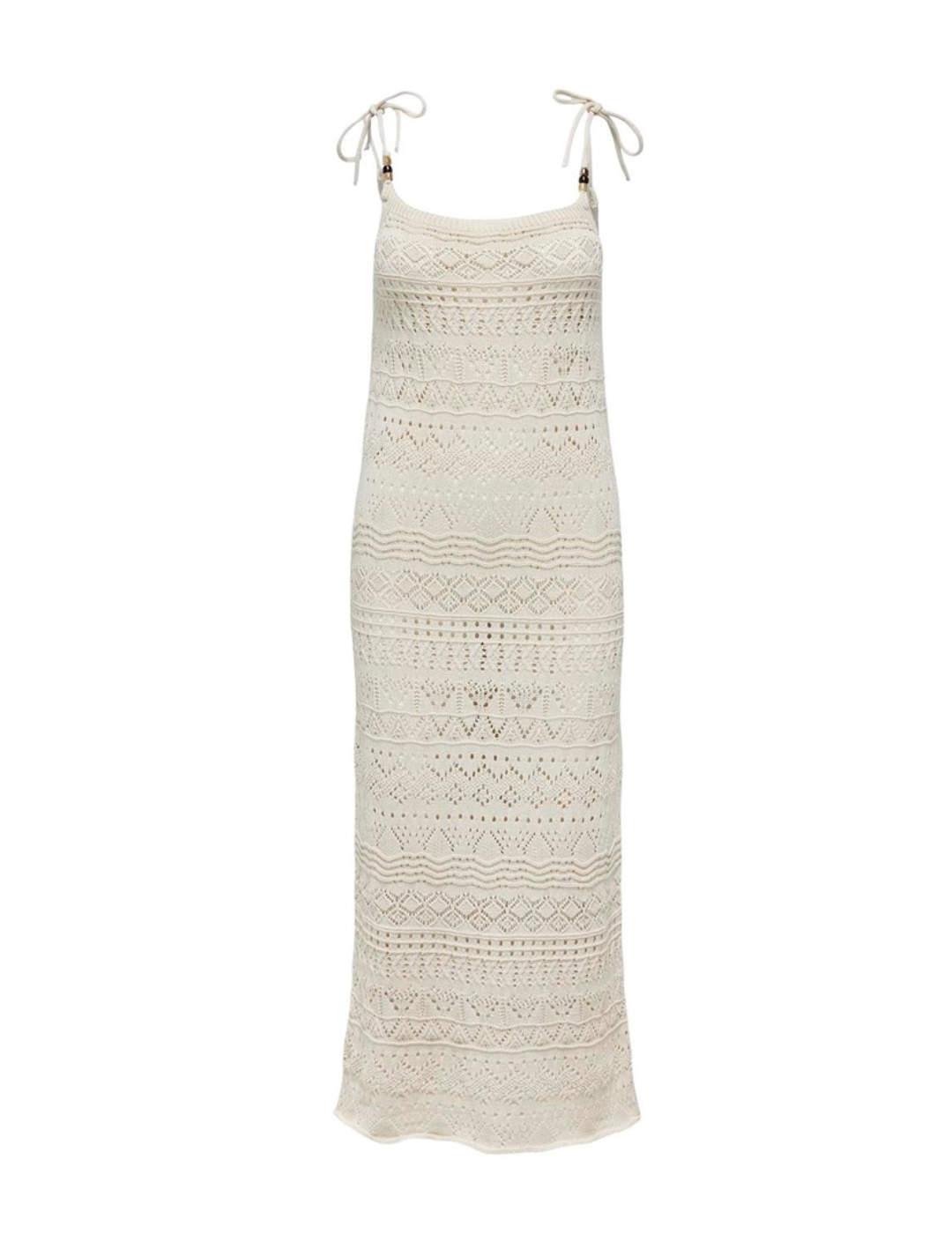 Vestido Only Lavina largo midi beige crochet para mujer