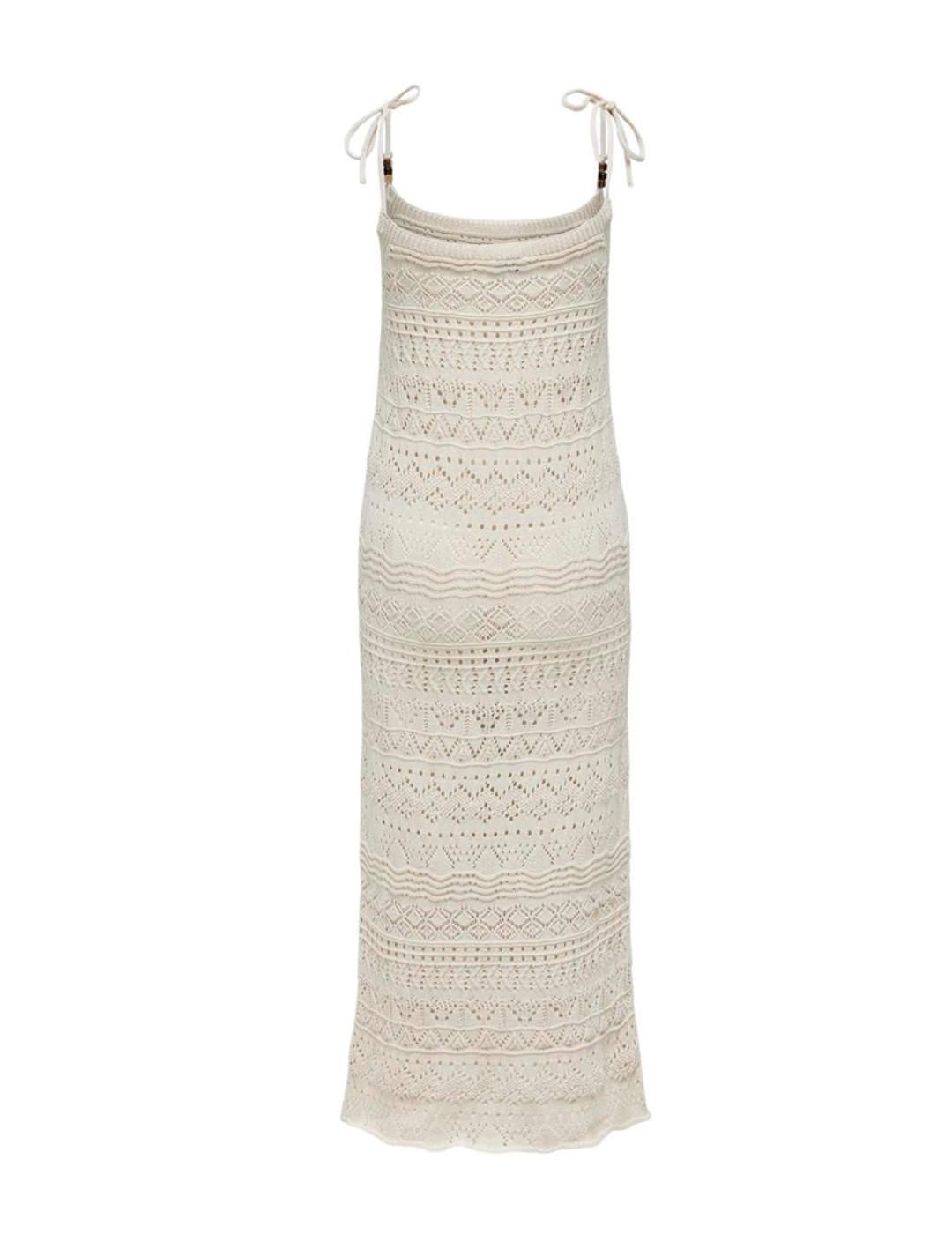 Vestido Only Lavina largo midi beige crochet para mujer