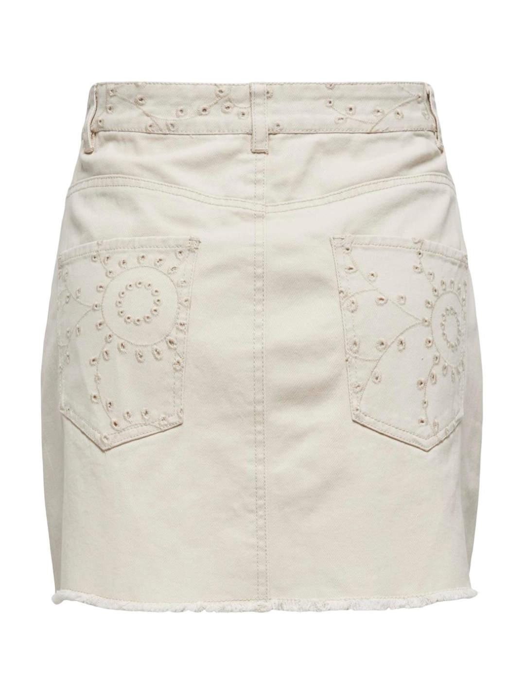 Falda Only Elsa beige mini botones y bordados para mujer