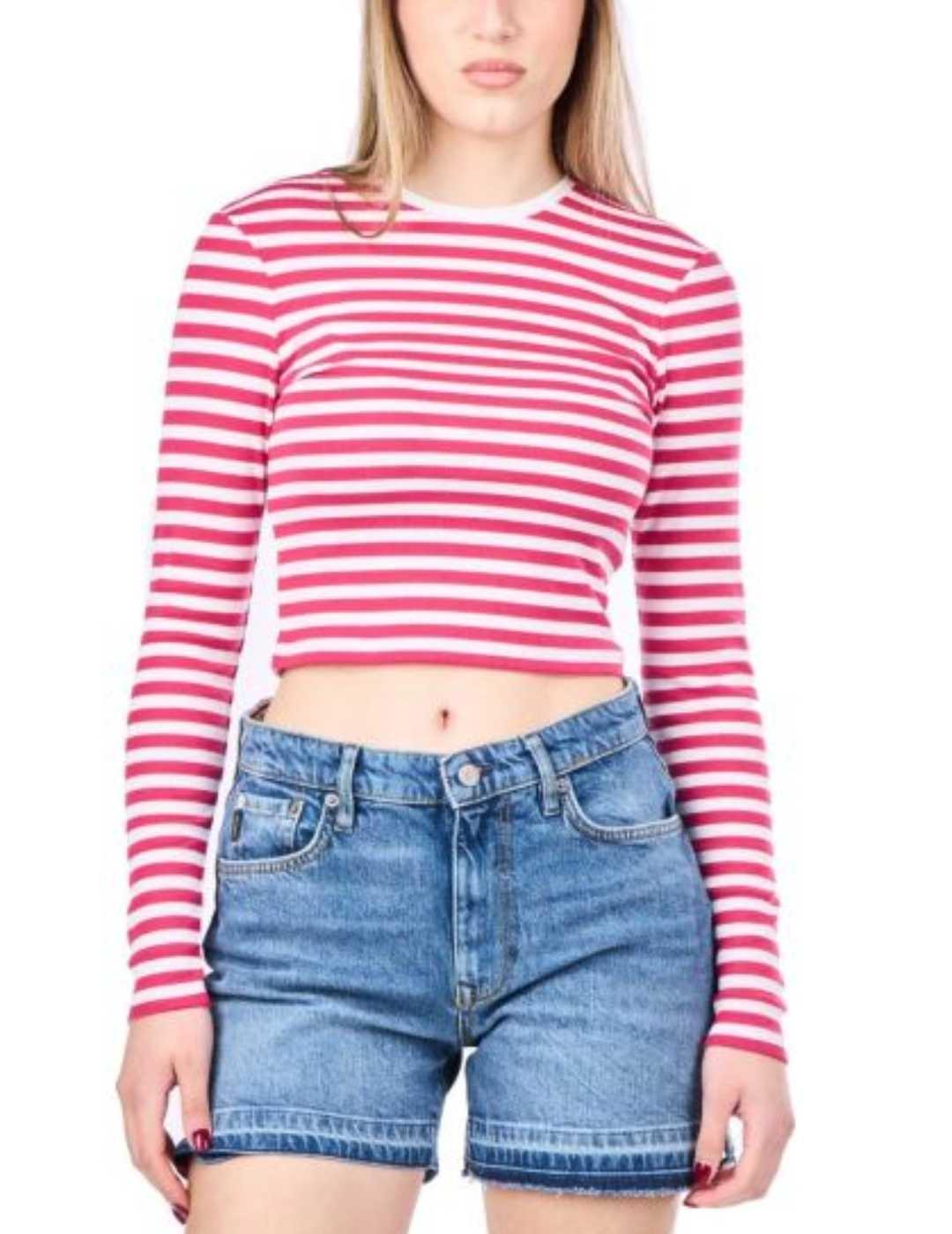 Camiseta Only Elina blanco rojo manga larga para mujer