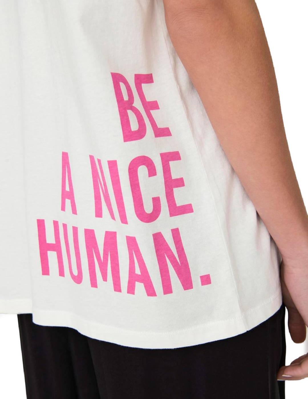 Camiseta Only Rilly blanco letra fucsia manga corta de mujer