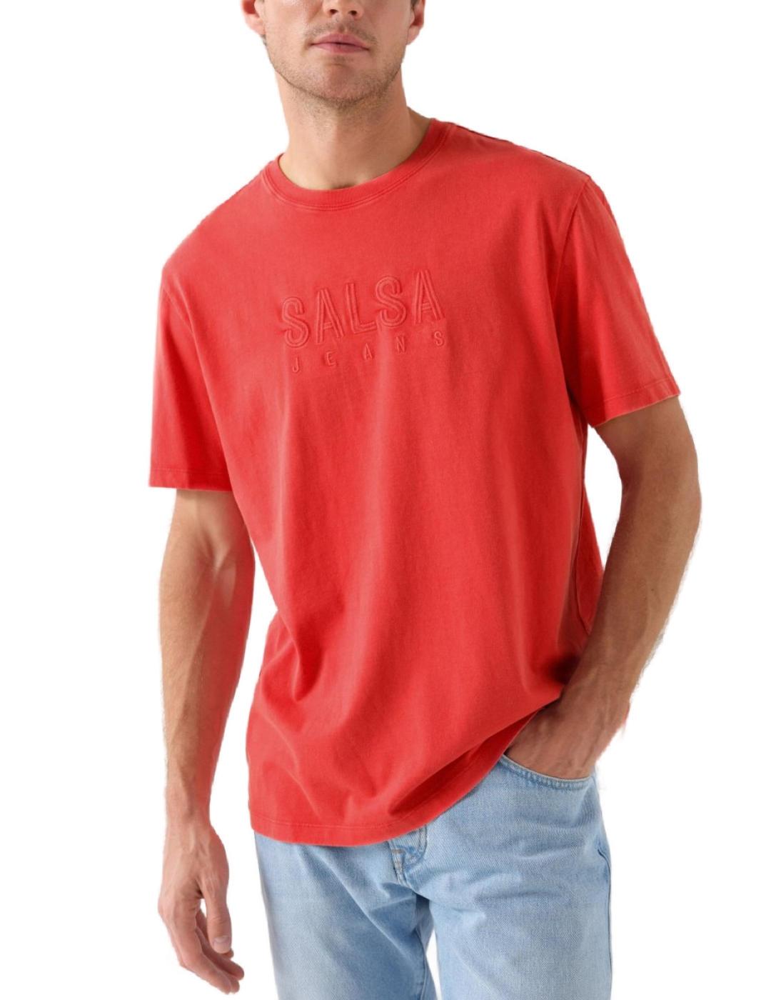 Camiseta Salsa coral con logo manga corta para hombre