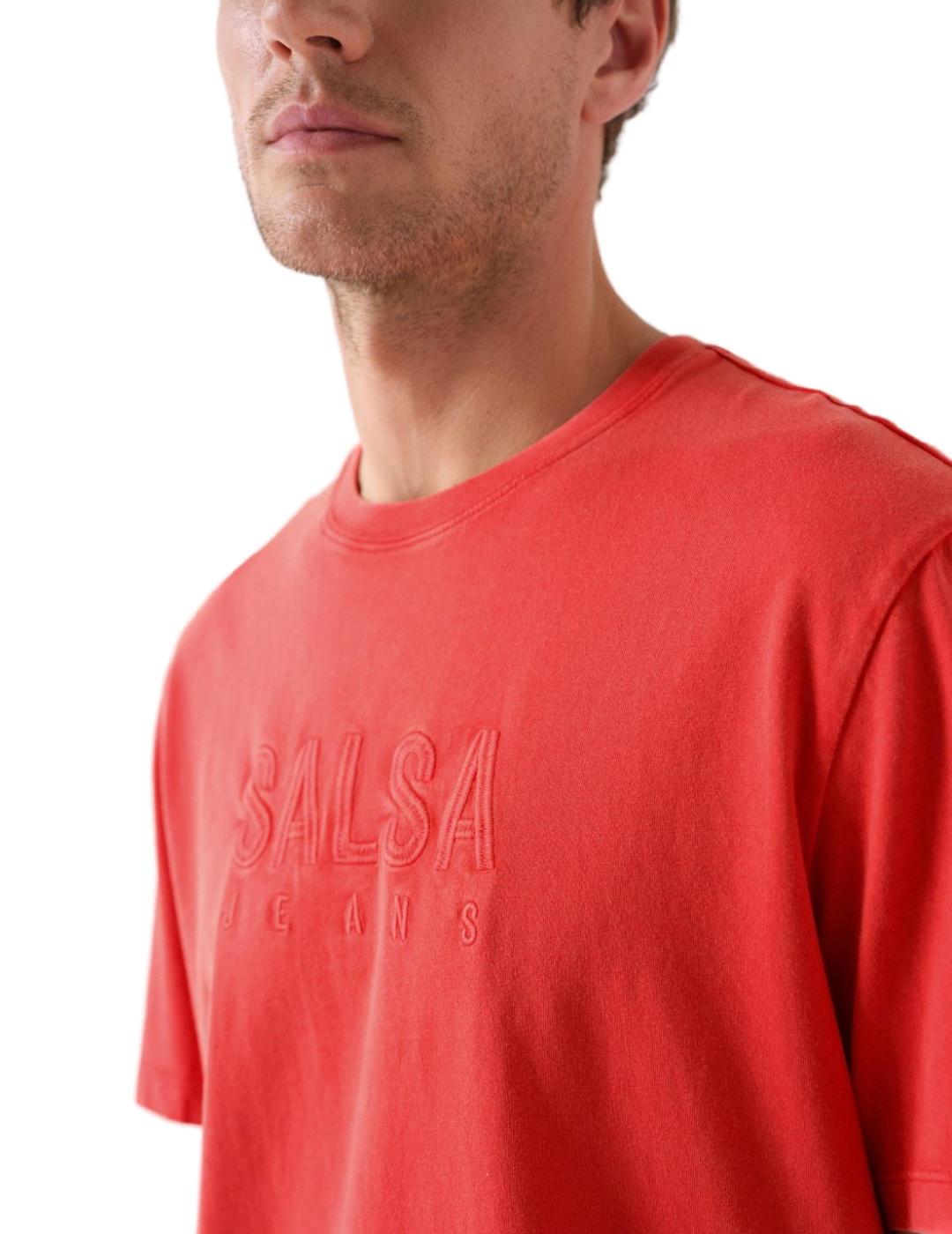 Camiseta Salsa coral con logo manga corta para hombre