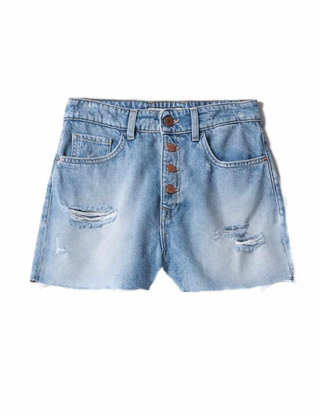 Short Salsa azul denim con rotos y botones para mujer