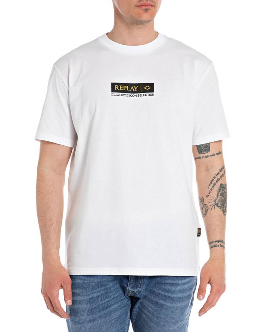 Camiseta Replay blanca logo rectangular manga corta hombre