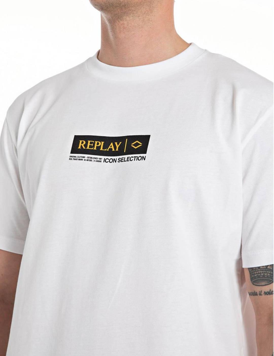 Camiseta Replay blanca logo rectangular manga corta hombre