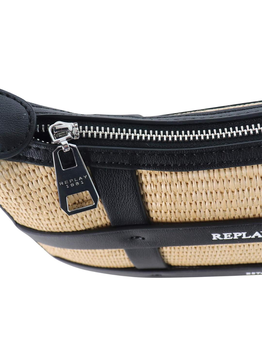 Bolso Replay hombro mimbre y polipiel para mujer