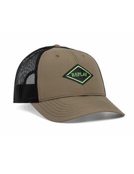 Gorra Replay verde negra de rejilla con logo neón unisex