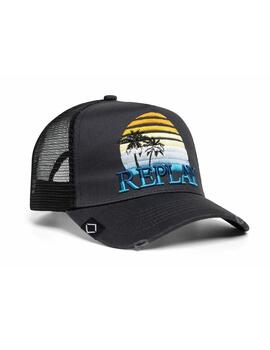 Gorra Replay marino dibujo palmera de rejilla unisex