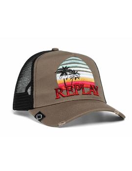 Gorra Replay caqui dibujo palmera de rejilla unisex