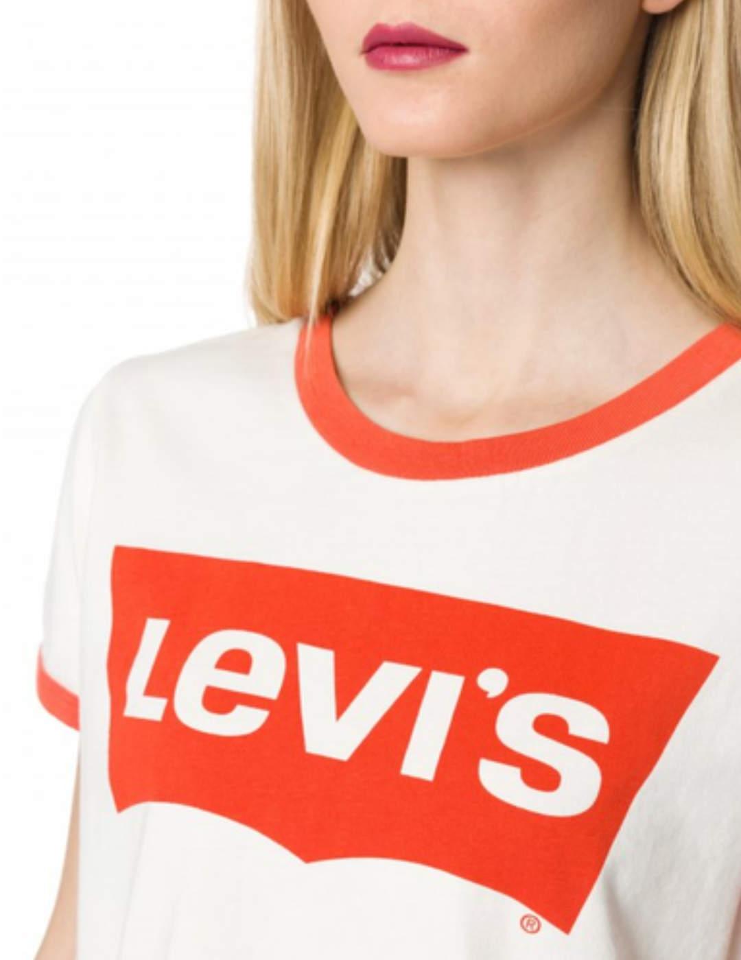 Camiseta Levi´s Surf blanca y naranja manga corta para mujer