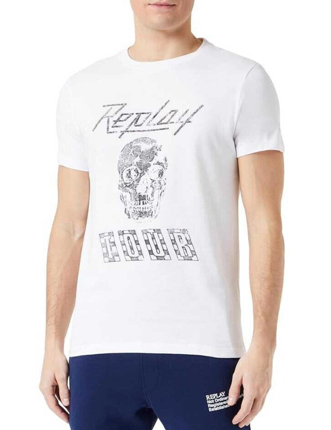 Camiseta Replay blanca calavera manga corta para hombre