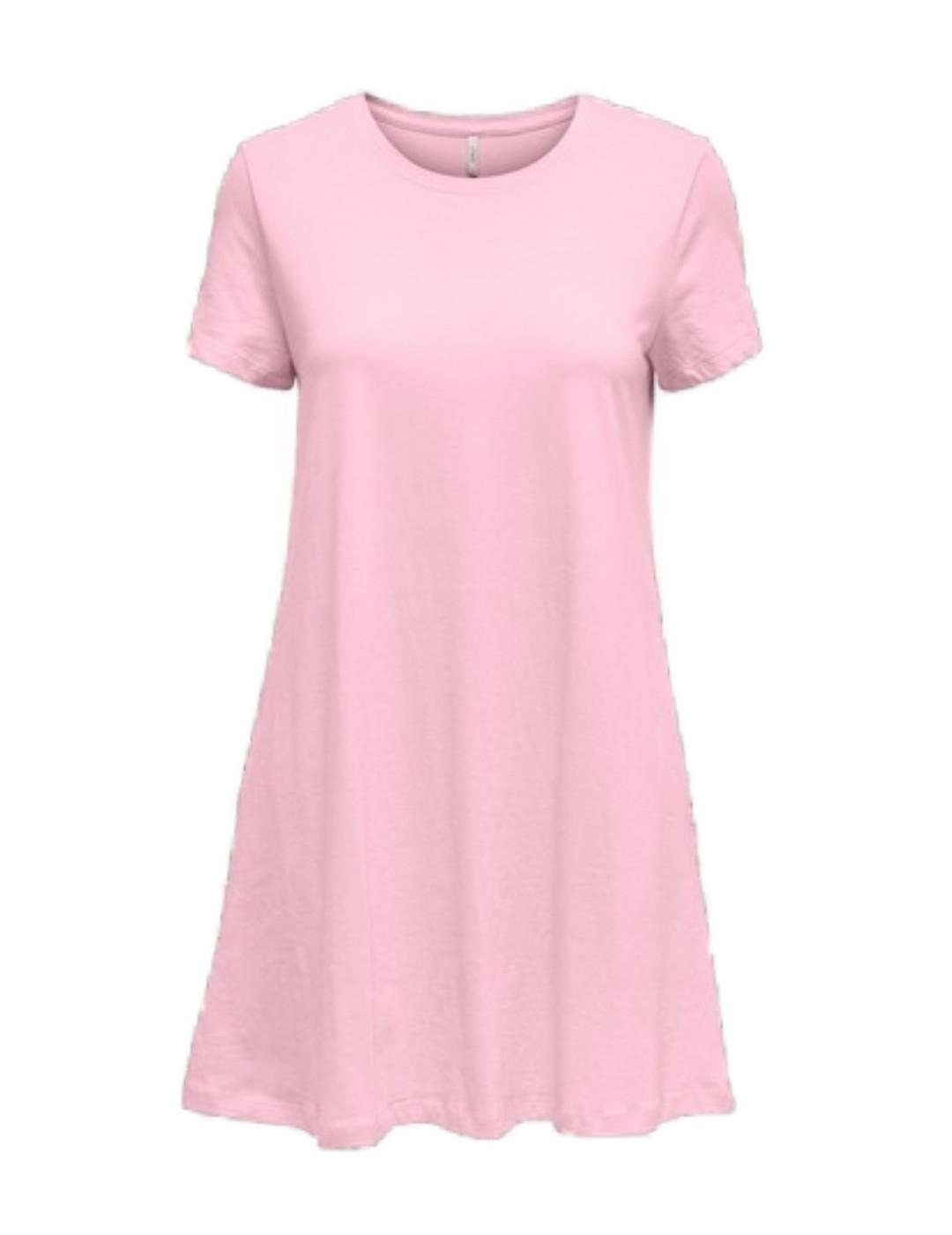 Vestido tipo camiseta Only May rosa corto para mujer