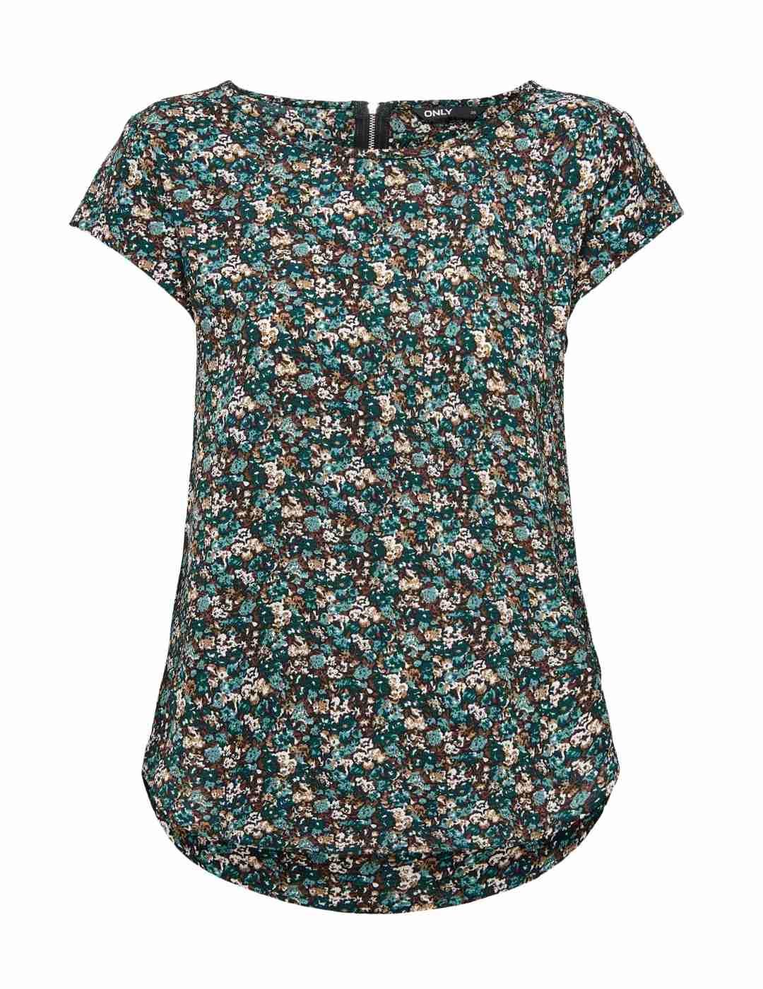 Blusa Only Vic flores marrones y verdes manga corta de mujer