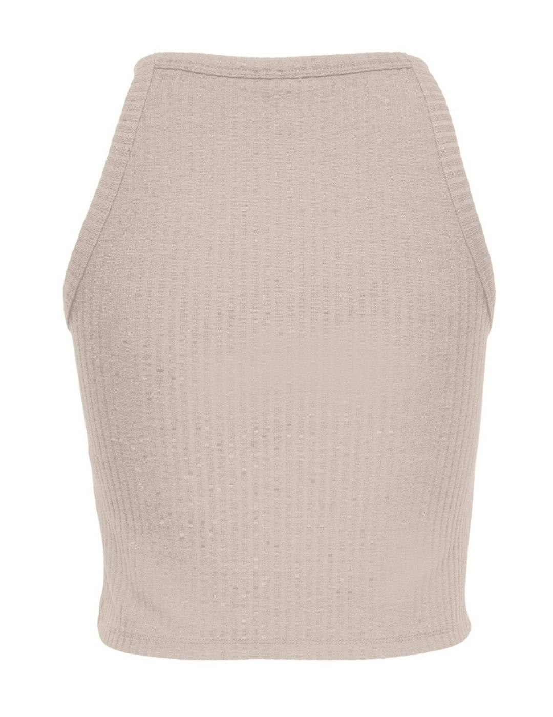 Top Only Emma manga sisa beige de canalé para mujer