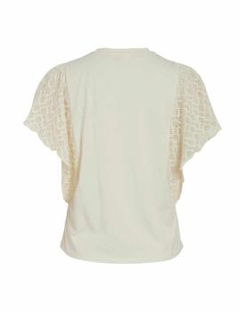 Camiseta Vila Heria beige puntilla para mujer