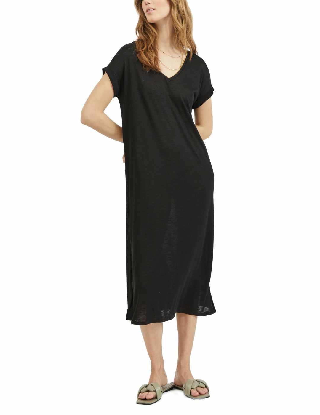 Vestido tipo camiseta Vila Noel negro largo para mujer