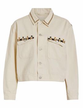 Chaqueta vaquera Vila Arzu beige bordados para mujer