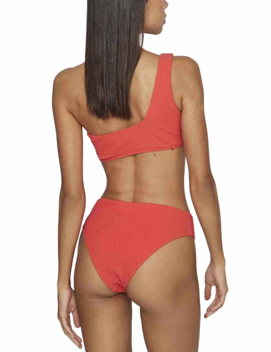 Top bikini Vila Mikayla rojo efecto arrugado para mujer