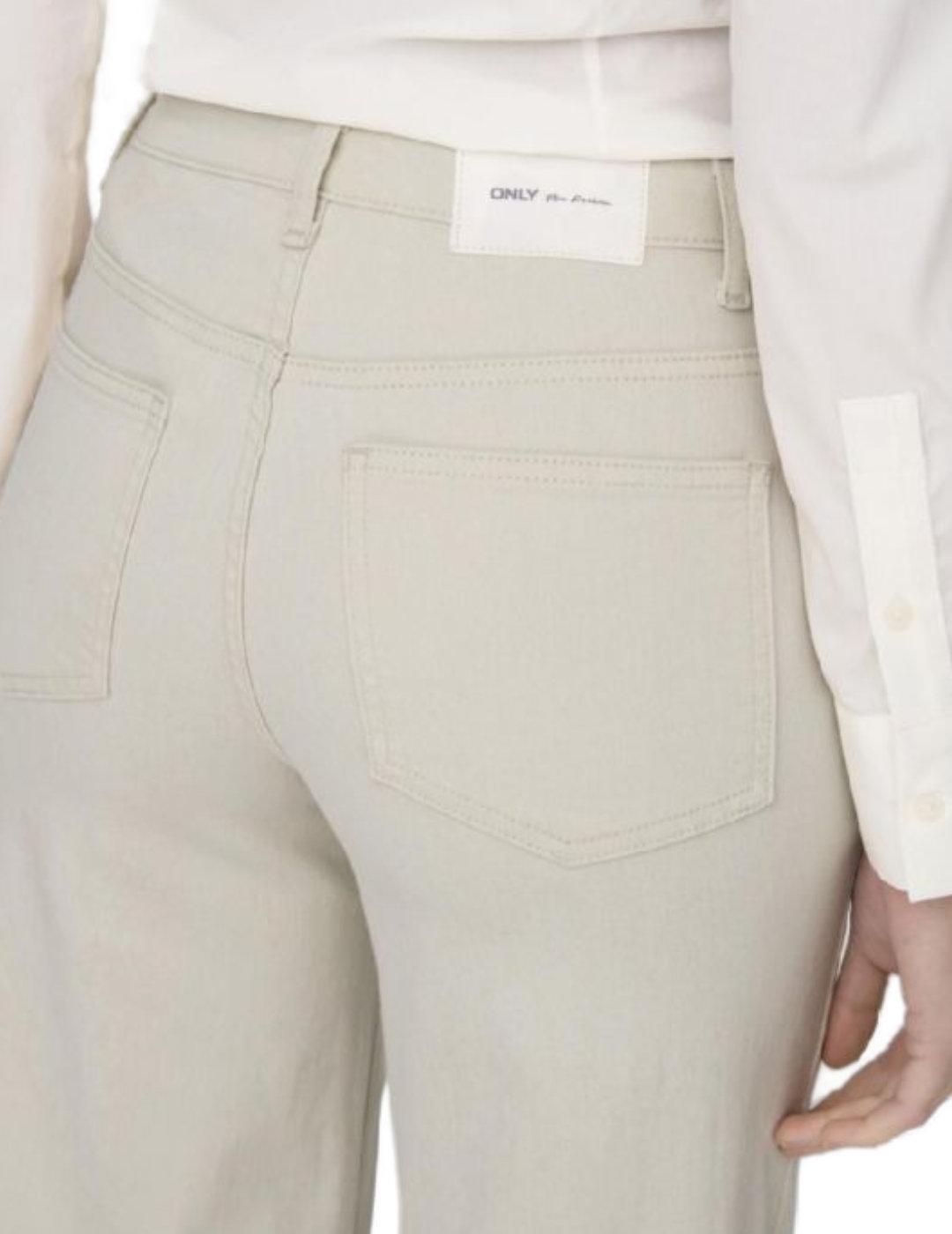 Pantalón vaquero Only Madison beige Wide de mujer