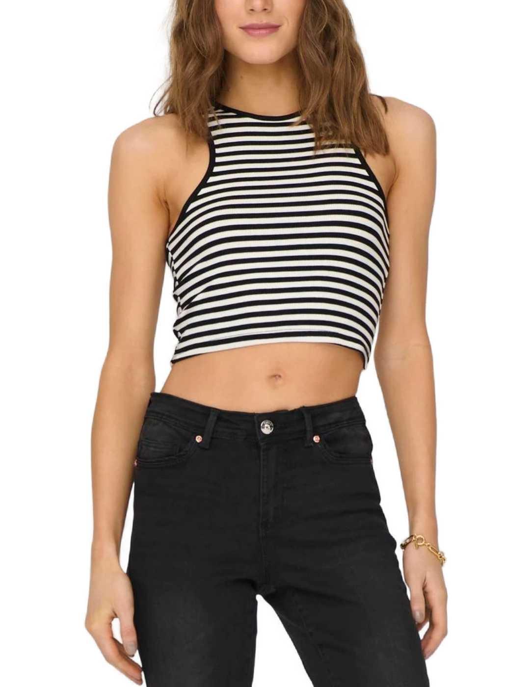 Top Only Bella rayas blanco/negro tirantes ajustado de mujer