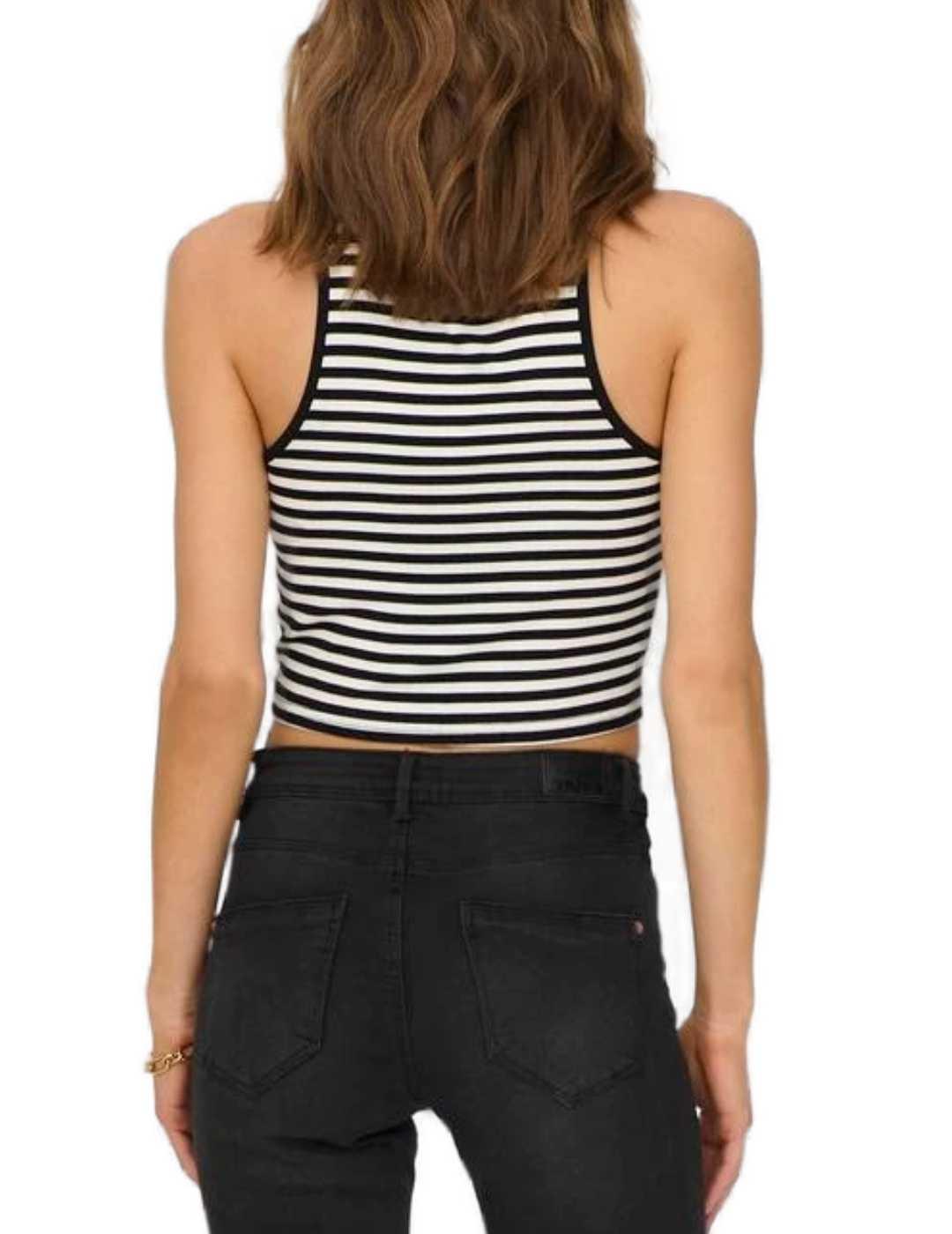 Top Only Bella rayas blanco/negro tirantes ajustado de mujer